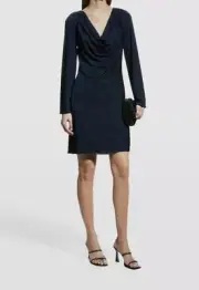 $195 Aidan by Aidan Mattox Women's Blue Metallic Mini Long Sleeve Dress Size 2