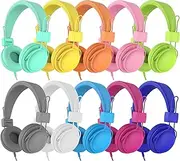 AILIHEN Kids Headphones Bulk 10 Pack for School K-12 Students, Classroom Wired Headphones with Microphone & 85dB Volume Limited & Sharing, 3.5mm Jack for Chromebook, Computer, Laptop (Multicolor)