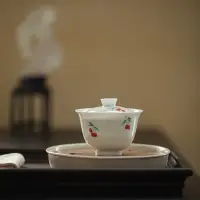 在飛比找蝦皮商城精選優惠-彌言釉上彩手繪櫻桃蓋碗手工超薄胎泡茶碗日式小清新功夫茶具茶碗