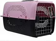 Picckola International Pet Travel Carrier Dog Cat Rabbit Basket Plastic Handle Hinged Door Folding Collapsible Transport Box Crate Cage Size 19.5 x 13 x 12.5 Inch for Puppy Cats (Pink)