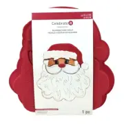 Celebrate it Christmas Santa Clause Silicone Cake Mold Red 8 1/2" X 9" X 1 1/4"