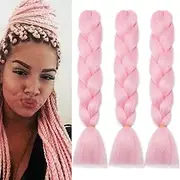 24 Inch Braids Extensions, Jumbo Braids, Synthetic Hair, 3 Bundles, Kanekalon Synthetic Crochet Hair, Braiding Hair, Afro Box Braiding (Pink)