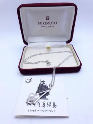 MIKIMO御木本(silver銀質)菱形框鑲珍珠短項鍊,頸鍊 配件：原廠飾品盒及單