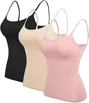 [LYCZMKSF] Braforu Bra, Women's Fit Camisole with Built in Bra - Spaghetti Straps Camis Tank, Camisole Bras for Women with Support (3pcs-A,Large)