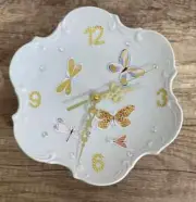 Plate WALL CLOCK Battery Operated Gold Butterfly Decor 8" Inch Silent/non tick