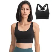 Nevenka High Support Sports Bras Breathable Strappy Crisscross Back Tops-Black