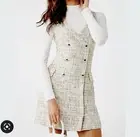 Beige Metallic Tweed Style Forever 21 Suit Dress Size L New Blazer Millennial
