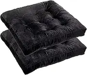 Kitchen Chair Pads Set of 2, 18 X 18 Outdoor Chair Cushions 2 Pack, Washable Seat Cushions for Dining Room Chairs Soft Velvet Fabric, Non Slip, No Fading and Wearable, Machine Washable Black