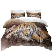 Wildlife Animal Art Tiger Family in Bamboo Forest Quilt Cover