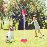 Bubble Maker Stand for Parties,Battery Operated Standing Bubble Machine with Lights and Music, Adjustable Bubble Torch Garden Lamp,Auto Vertical Bubble Machine (Red(Rechargeable))