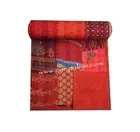 Home decor red color way Indian silk patchwork hand stitched kantha bed sheet