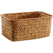 Round Seagrass Basket with Lid Storage Box Rectangular Sundries