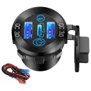 3 Port QC3.0+PD USB Car Fast Charger Adapter LED Socket Power Outlet Accessories