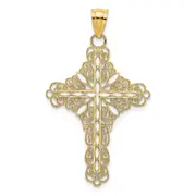 14k Yellow Gold White Enamel Filigree Cross Charm