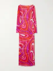 [PUCCI] PUCCI - Marmo Printed Mesh Maxi Dress - Fuchsia - IT38 IT 38 Pink