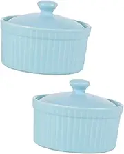 FELTECHELECTR Ceramic Ramekin Set Lidded Baking Bowls for Mousse Pudding and Mini Cakes White for Restaurant Home and Catering