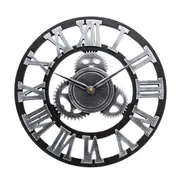 3D Gear Large Wall Clock Vintage Retro Roman Numerals Silent Sweep Non-ticking