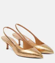 [Aquazzura] Aquazzura Purist 50 metallic leather slingback pumps AU 5 gold