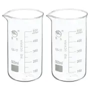2pcs 500ml Tall Form Glass Beaker 3.3 Borosilicate Graduated Lab Measuring Cups
