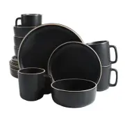 Gibson Home Zuma Round 16-Piece Matte Stoneware Dinnerware Set - Black