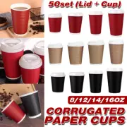 50 Sets Disposable Coffee Cups Corrugated Paper Milk Tea Cups Hot Drink To Go AU