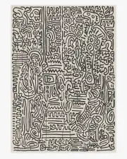 305' x 425' | Machine Washable Runner Rug | Kid & Pet Friendly | Indoor Rug | Freestyle Black & Ivory Flatwoven Rug by Keith Haring | Ruggable