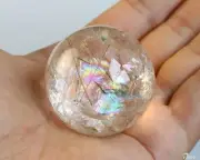 Gemstone 1.7" Rutilated Quartz Rock Crystal Hand Carved Crystal Ball/Sphere