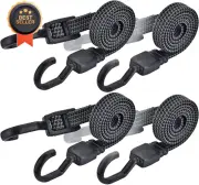 4-Pack Heavy Duty Bungee Cords with Hooks, 3.3 Ft Adjustable Flat Elastic Straps