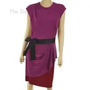 NARCISO RODRIGUEZ Pink Red DRESS Size XL 14 NEW Belted Sleeveless Bold Stretch