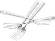 BEBEMOKO Barbecue Forks Set 4pcs Stainless Steel Dinner Forks Hammered Finish for Cooking Camping and Outdoor Activities
