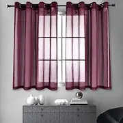 HUTO Sheer Curtains Voile Grommet Semi Sheer Curtains for Bedroom Living Room Set of 2 Curtain Panels 52 x 45 inch Burgundy