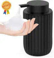 Ceramic Foaming Hand Soap Dispenser, 12oz, Matte Black, Refillable Lotion Pump