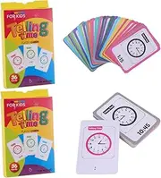 Gogogmee 2Pcs Reading Clocks Flash Cards Educational Game for Teach with Fun for Ages Illustrated Design for Brain Development and Concentration