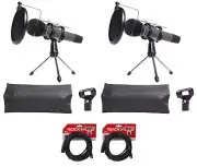 2 Audio Technica Dynamic Podcasting Podcast Microphones+Stands+Pop Filter+Cables