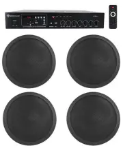 Rockville Commercial 70v Amp+(4) Black 6" Ceiling Speakers 4 Restaurant/Bar/Cafe