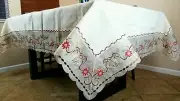 Christmas 72x108'' Rectangle Poinsettia Embroidery Fabric Tablecloth 12 Napkins