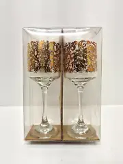 NEW Set of 2 Target Fancy Gold Design Holiday Celebration Stemmed Wine Glasses