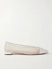 [Aquazzura] Aquazzura - Gioia Bow-detailed Leather-trimmed Mesh Ballet Flats - White - IT41 IT 41 White