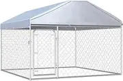vidaXL Large Outdoor Dog Kennel with Roof - Galvanised Steel Construction & Chain-Link Mesh Sidewalls - 200x200x135cm - Silver