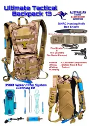 Hydration Backpack Water Filter & Bladder Hunting Knife Sheath Fire Starter