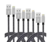 [4 Pack] 2M Fast USB Charger Cable Naylon Braided For Apple iPhone X XS XR 11 12 13 14 Pro Max Charging Cord - Grey