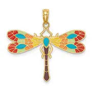 14K Yellow Gold Multi Color Enamel Dragonfly Charm