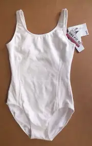 NWT Bloch CL5465 White Tank Leotard Princess Seams Child sz 14 Cotton Spandex