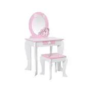 Costway Kids Vanity Dressing Table Stool Set w/Mirror White & Pink
