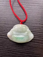 Certified Grade A Burma Jadeite Buddha Pendant - Lucky Charm with Red Cord