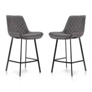 Raimon Furniture Set of 2 Fin Suede Fabric Kitchen Counter Bar Stool Black Metal Legs 66cm - Charcoal