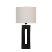 Kori Block Design Ceramic Base Fabric Shade Desk Table Light Lamp Black/Linen