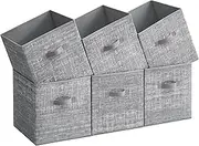 SONGMICS Storage Cubes, 13-Inch Non-Woven Fabric Bins with Double Handles, Set of 6, Closet Organizers for Shelves, Foldable, for Clothes, Cattail Gray UROB033G01