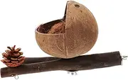 BESPORTBLE Parrot Perch Stand with Coconut Shell Nest Versatile Wood Perch for Cages Easy Installation Durable Pine Wood for Bird Exercise Playtime