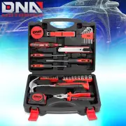 46PCS HOUSEHOLD HAND TOOL KIT SCREWDRIVER SOCKETS HAMMER TEST PEN TOOLBOX RED